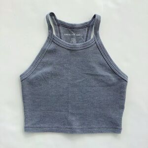 American Eagle Outfitters Gray Ribbed Crop Tank Top